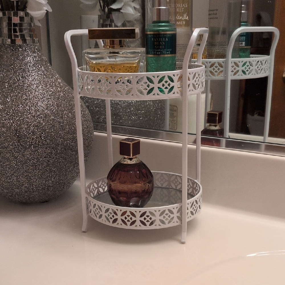 White Two-Tier Metal Perfume Organizer